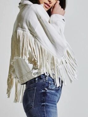 NWOT McGuire Denim White Fringe Jean Jacket